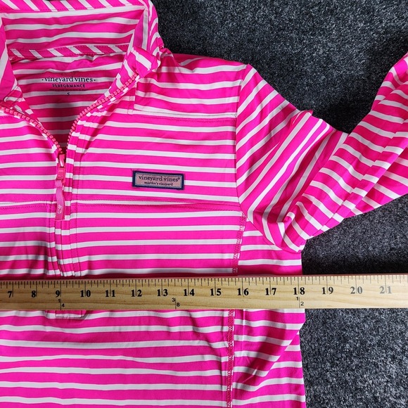 Vineyard Vines Performance Stripe Sankaty Shep 1/4 Zip Pink & White Women's Sz S - Picture 9 of 10